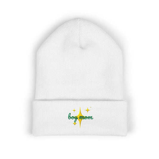 Embroidered 'boy mom' Cuffed Beanie — Cozy Knit Mom Hat